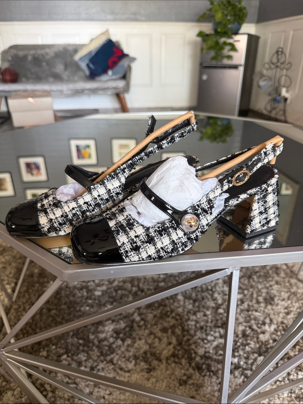 Charles & Keith - Women’s Black & White Tweed Maryjane Slingback Heels